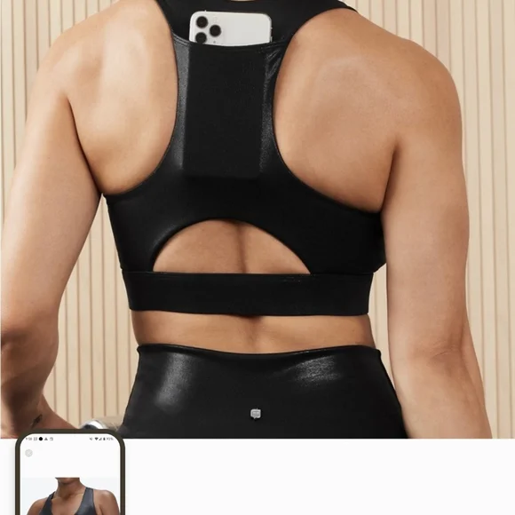 Fabletics On The Go Midi Black Fog Foil Shiny Sportbra - Picture 2 of 3